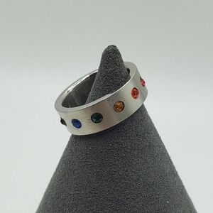 MY Pride Jewelry Rainbow Band Ring Unisex Size‎ 8 Silver Stainless Steel Y2K